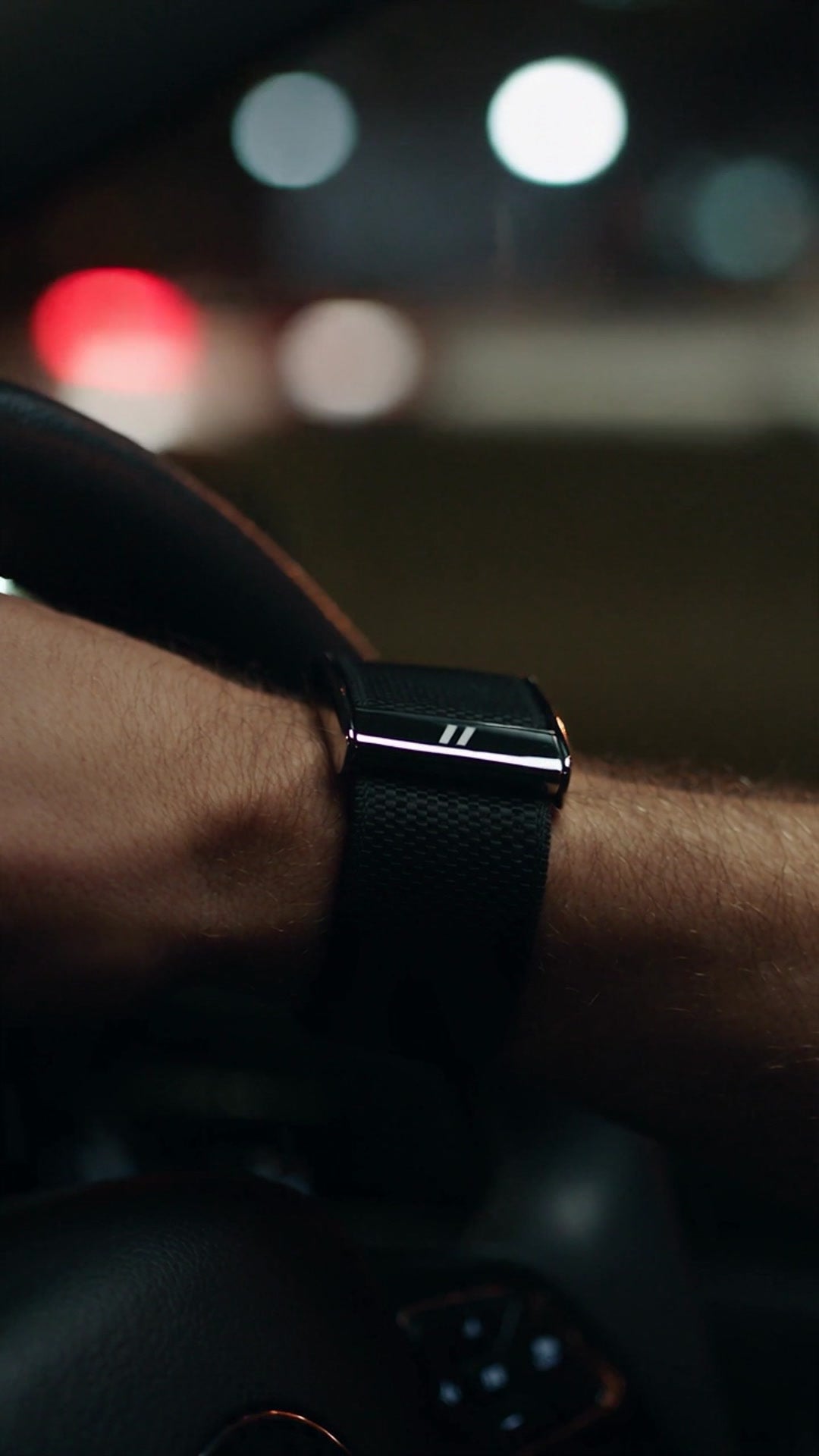 Black strap on the wheel at night